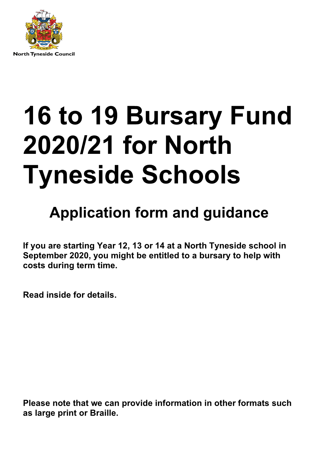 Application for the Newcastle Schools 16 to 19 Bursary Fund 2011/2012