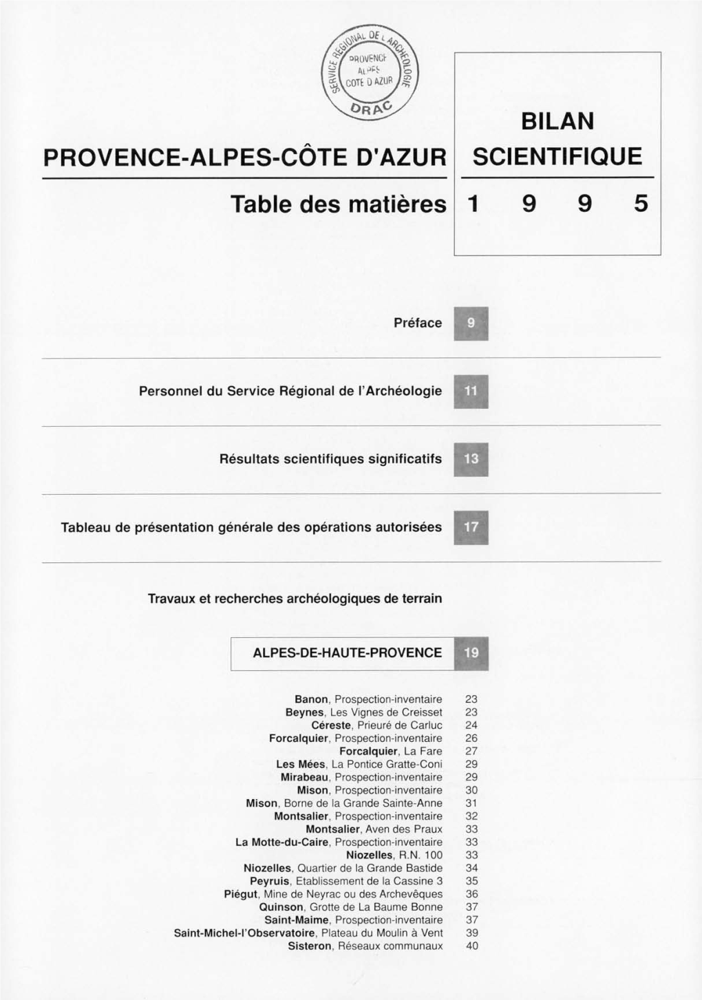 Bilan Scientifique 1 995 Provence-Alpes-Côte D'azur