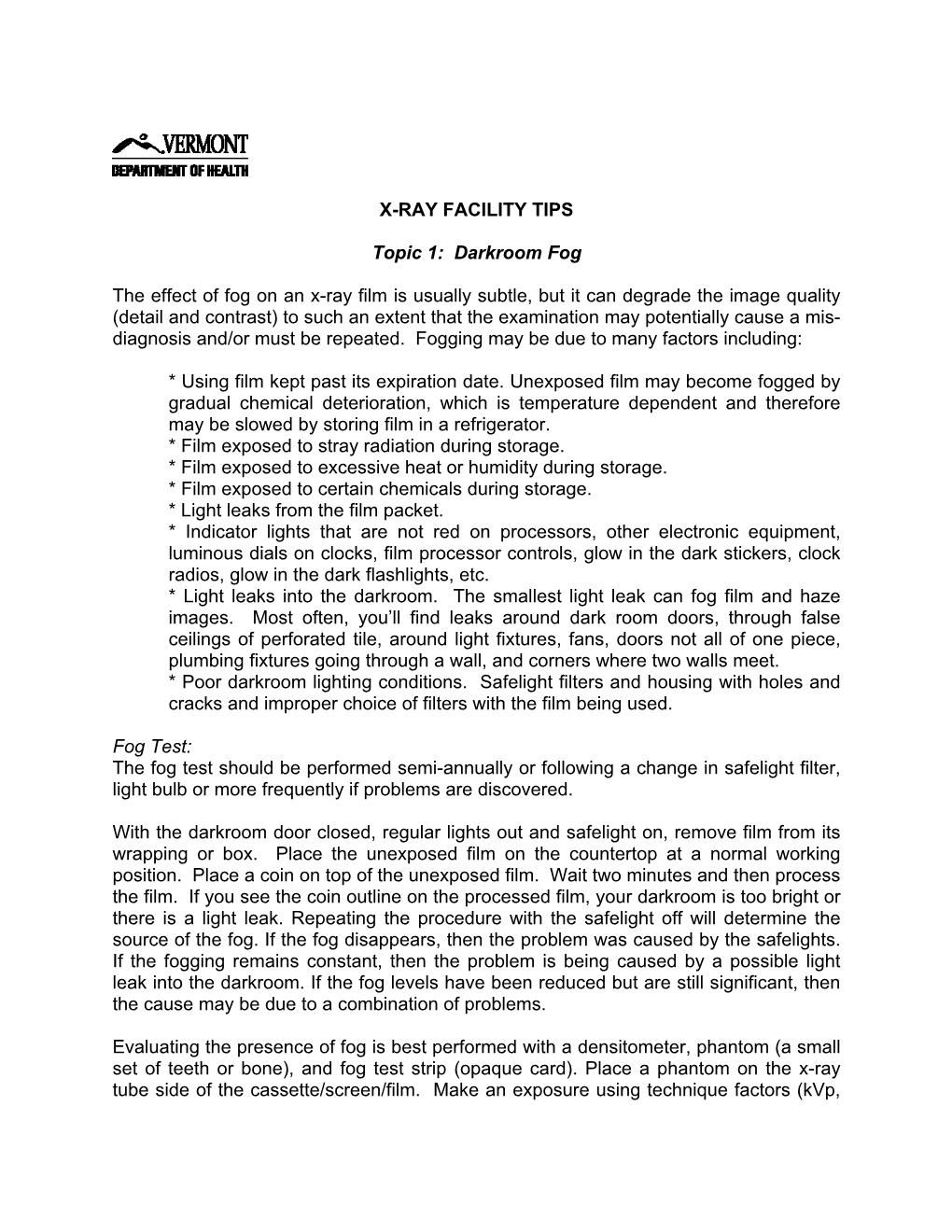 X-Ray Facility Tips: Darkroom