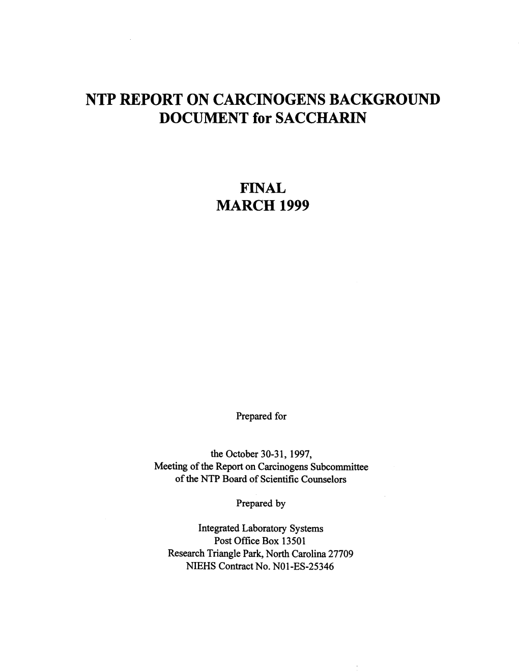 Roc Background Document: Saccharin; Oct. 30-31, 1997