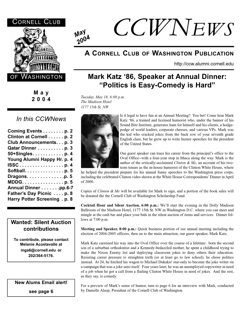 Ccwnews 2004 Acornell Club of Washington Publication