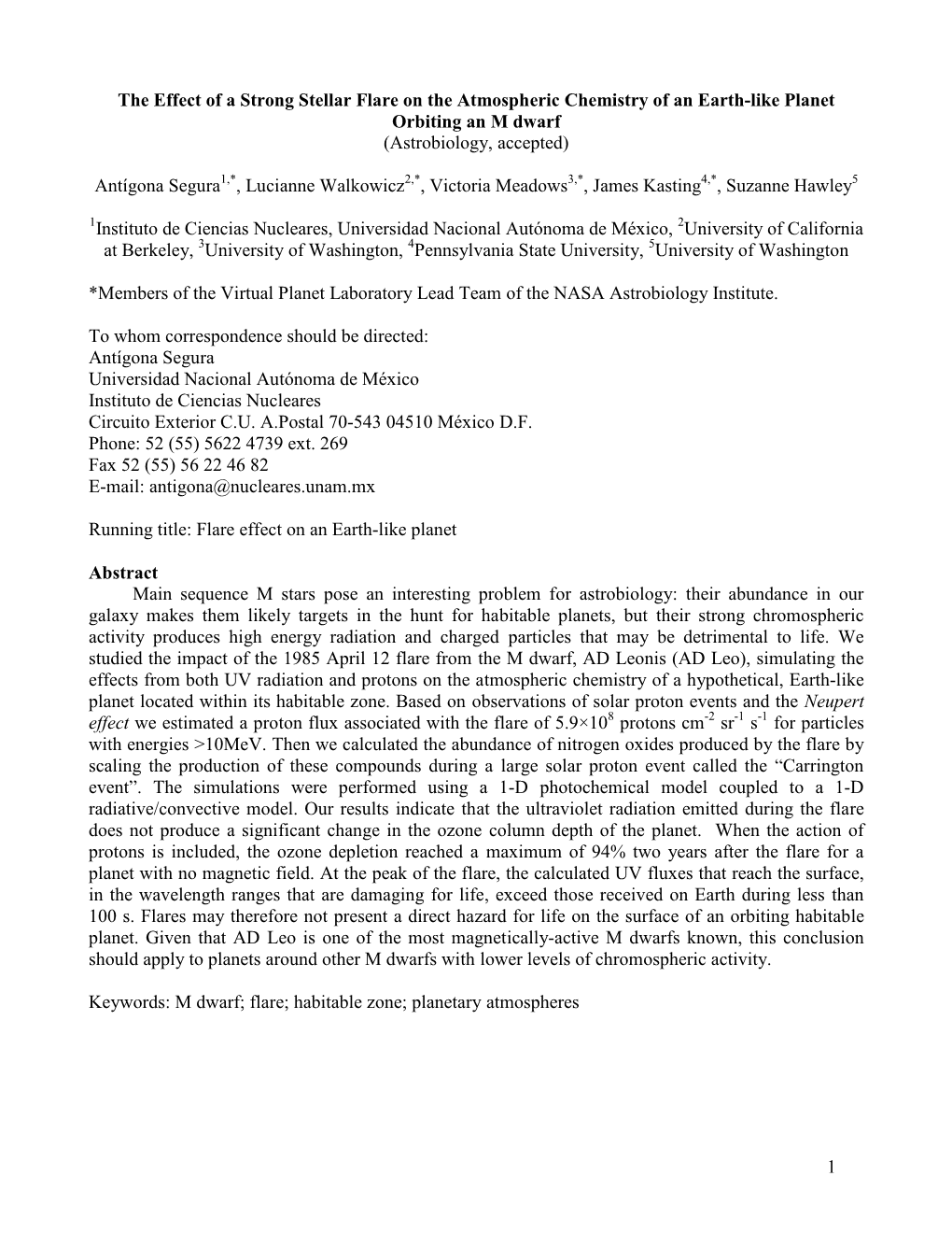 1 the Effect of a Strong Stellar Flare on the Atmospheric Chemistry of An