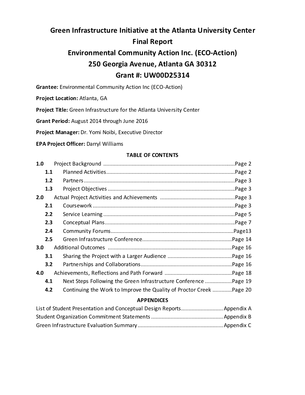 Final Report, Green Infrastructure at the Atlanta University Center