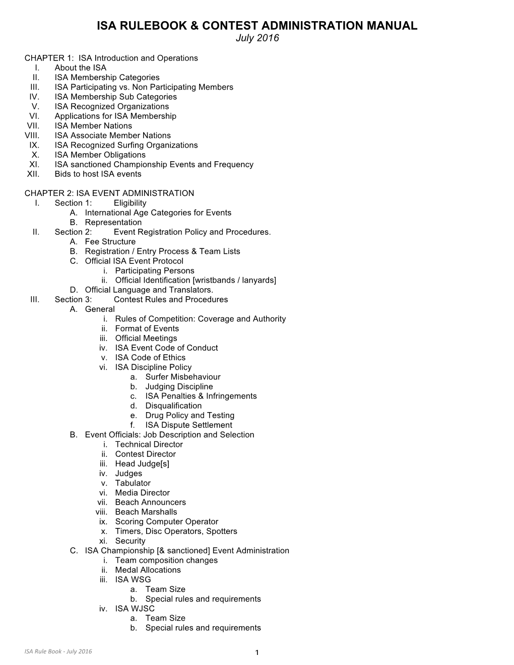 Isa Rulebook & Contest Administration Manual