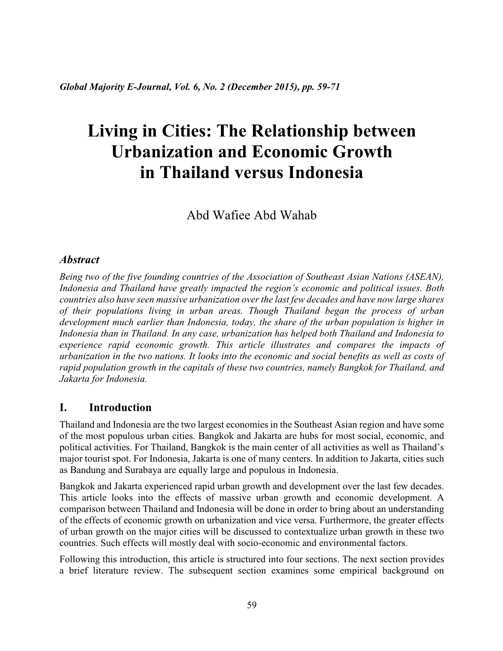 The Relationship Between Urbanization and Economic Growth in Thailand Versus Indonesia