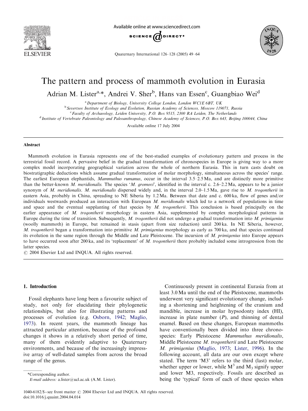 The Pattern and Process of Mammoth Evolution in Eurasia Adrian M