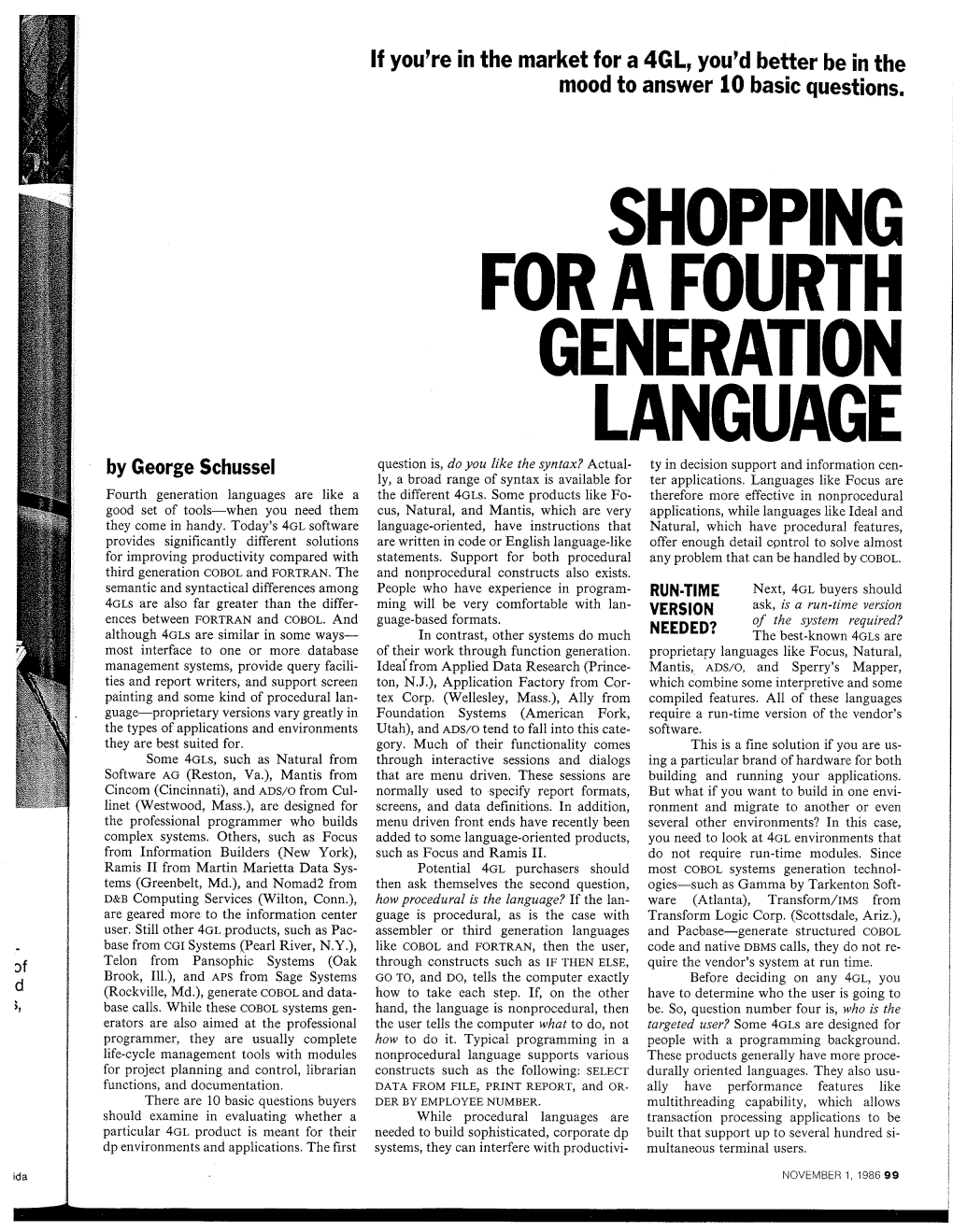 Shopping for a Fourth Generation Language