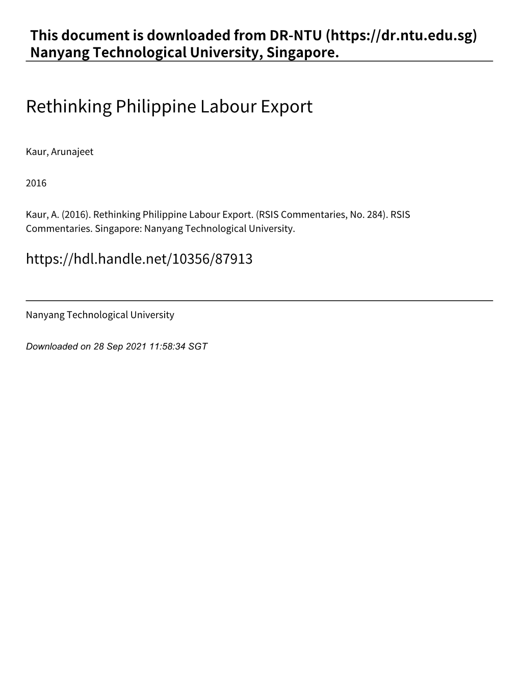 Rethinking Philippine Labour Export