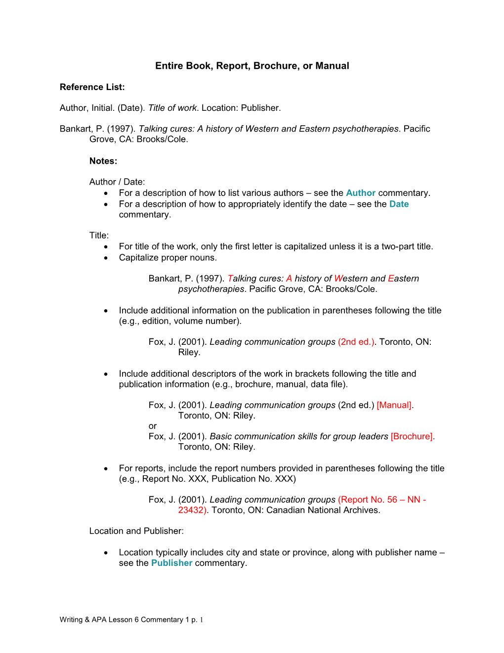 Lesson 1: Making Meaning Of APA Format - Using APA Format To Effectively Communicate Meaning