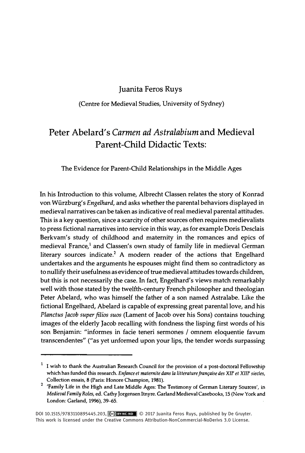 Peter Abelard's Carmen Ad Astralabium and Medieval Parent-Child Didactic Texts