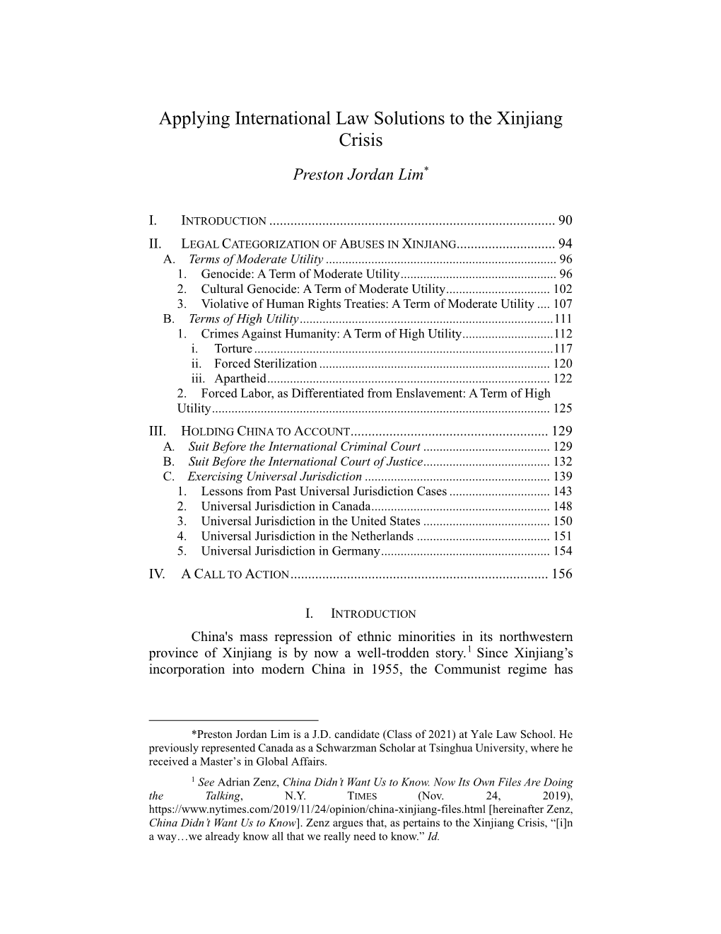 Applying International Law Solutions to the Xinjiang Crisis