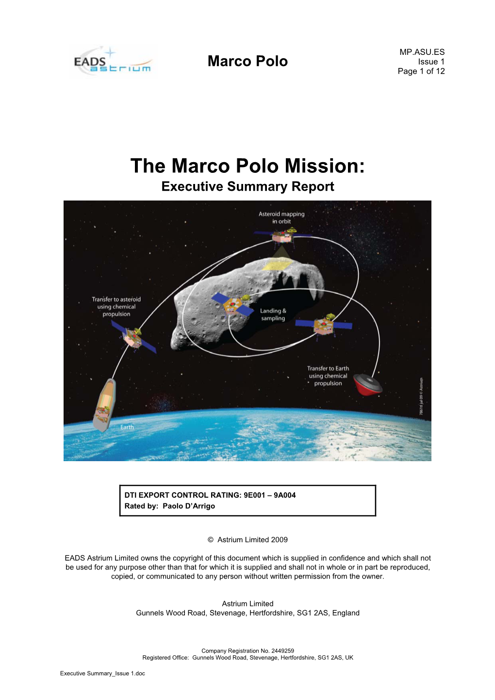 The Marco Polo Mission: Executive Summary Report