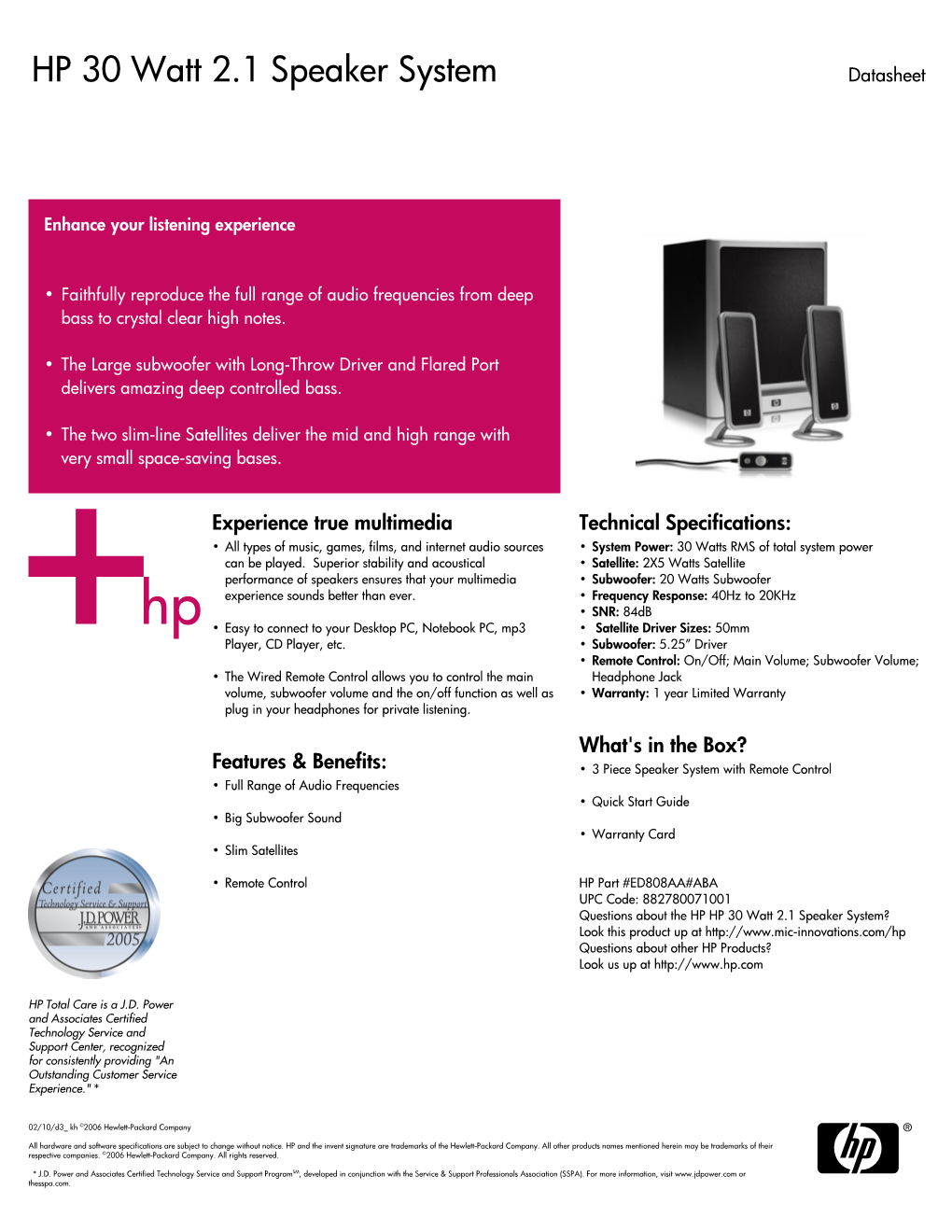 HP Pavilion Data Sheet