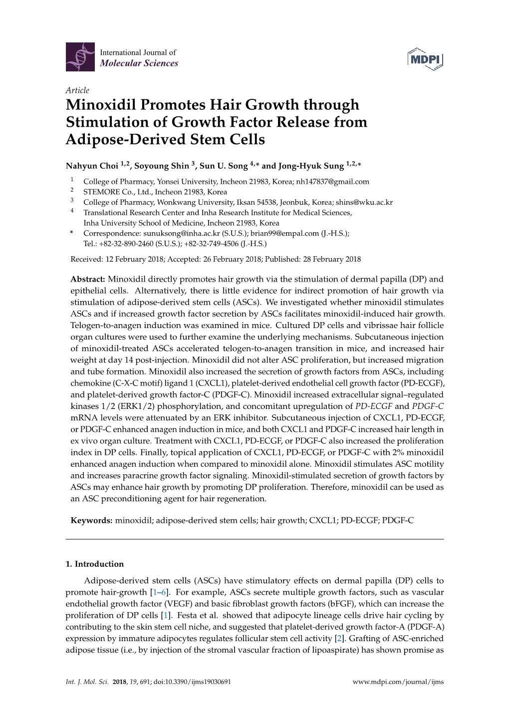 Minoxidil Promotes Hair Growth Through Stimulation of Growth Factor Release from Adipose-Derived Stem Cells