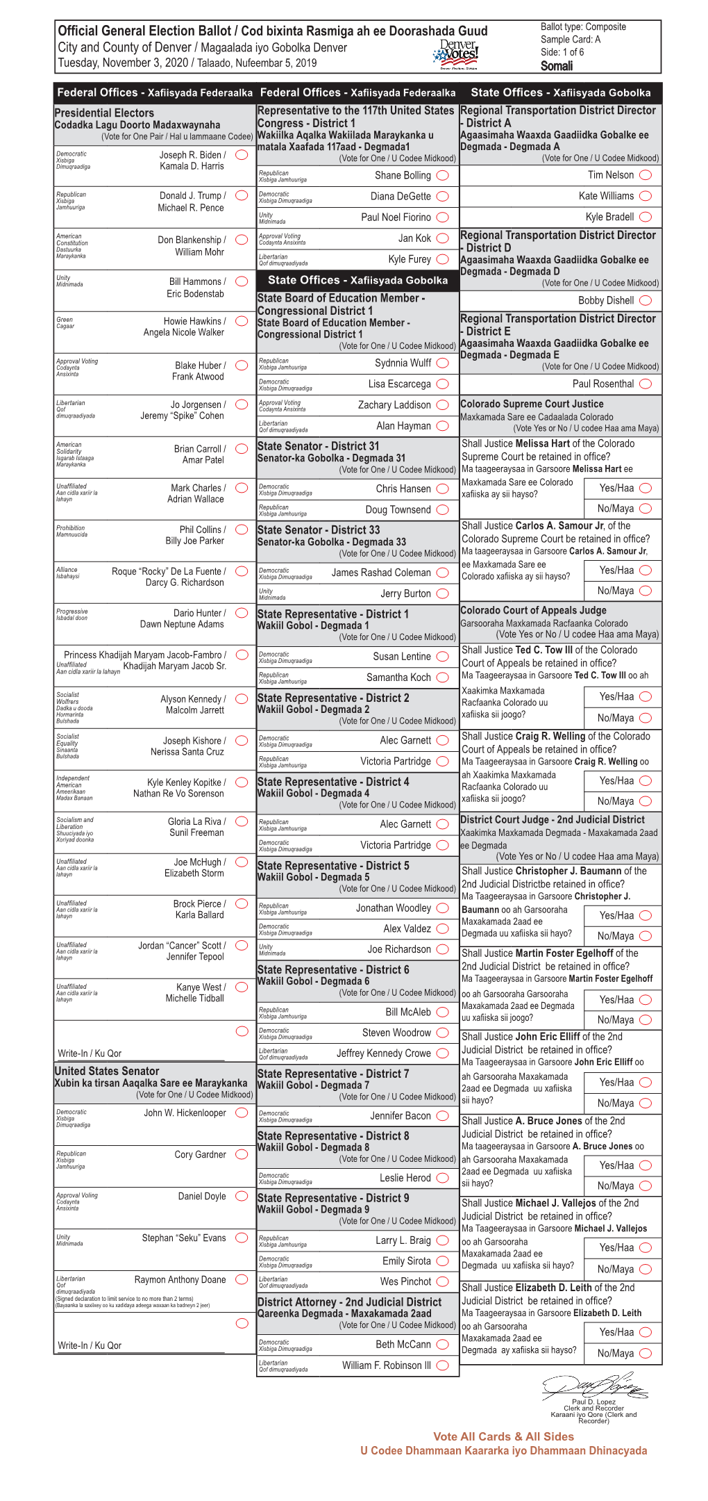 Official General Election Ballot / Cod Bixinta Rasmiga Ah Ee Doorashada