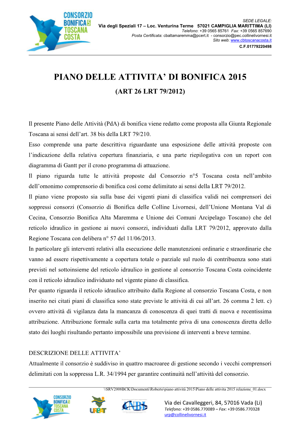 Piano Delle Attivita' Di Bonifica 2015