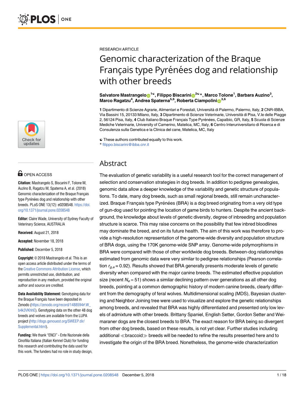 Genomic Characterization of the Braque Franc¸Ais Type Pyre´Ne´Es Dog and Relationship with Other Breeds
