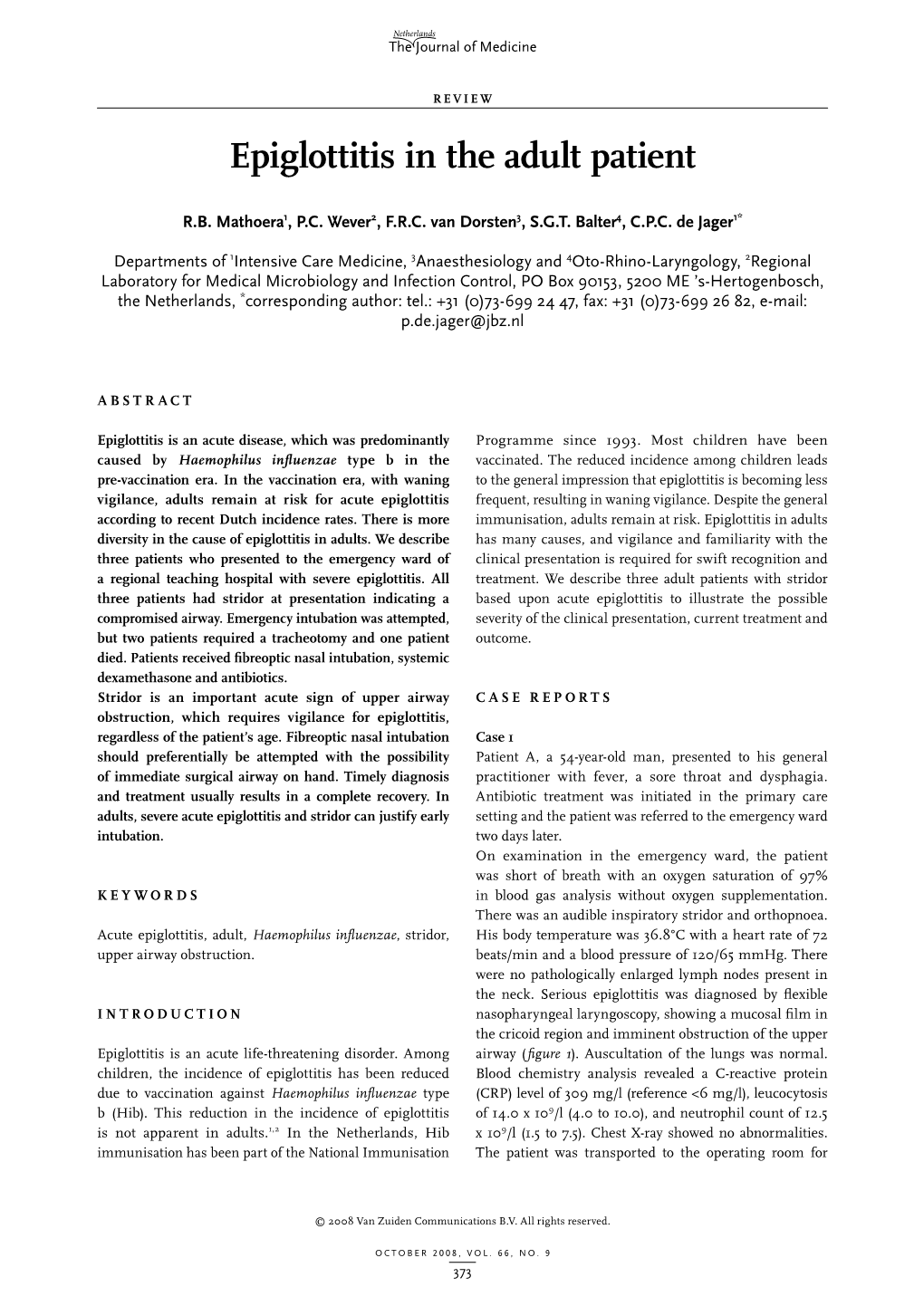 Epiglottitis in the Adult Patient