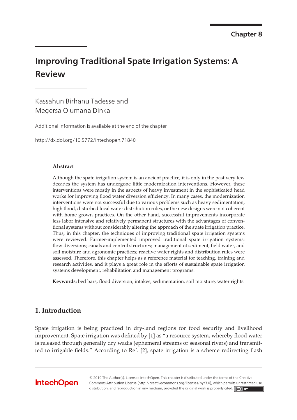 Improving Traditional Spate Irrigation Systems: a Reviewimproving Traditional Spate Irrigation Systems: a Review