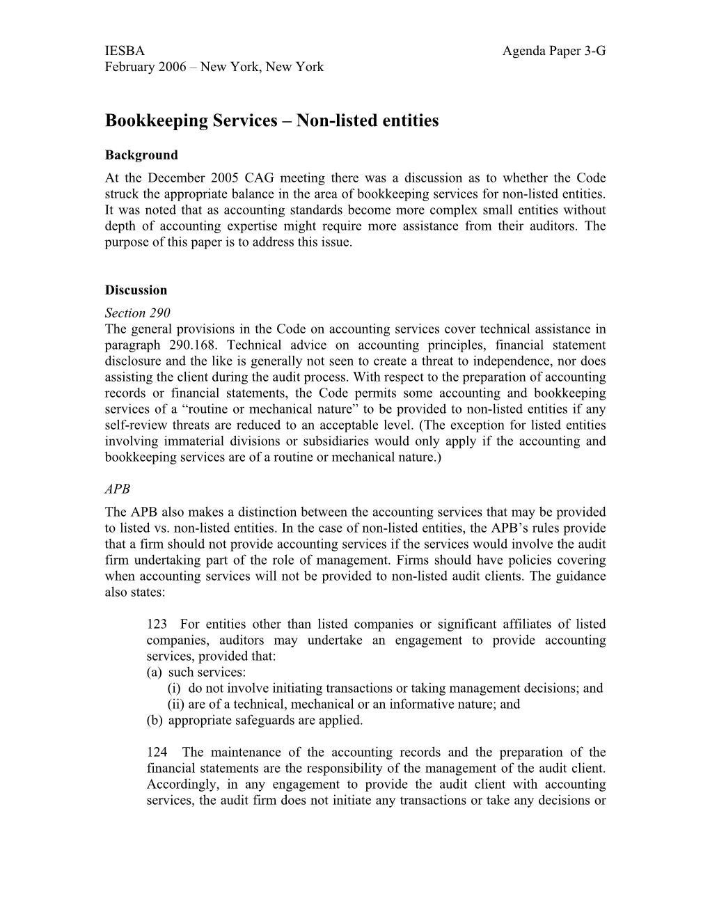 Bookkeeping Services – Non-Listed Entities