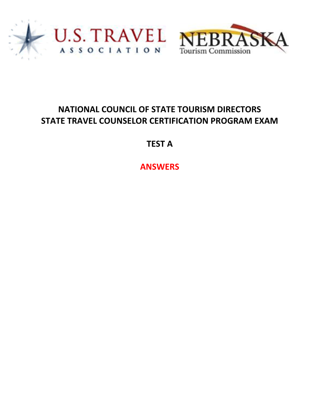 National Council of State Tourism Directors State Travel Counselor Certification Program Exam