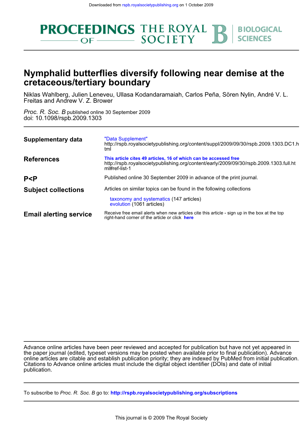 Cretaceous/Tertiary Boundary Nymphalid Butterflies Diversify