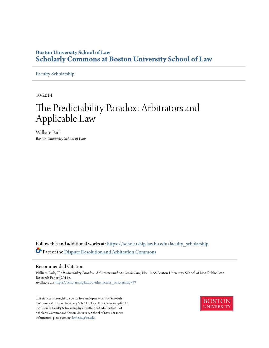 The Predictability Paradox: Arbitrators and Applicable Law, No