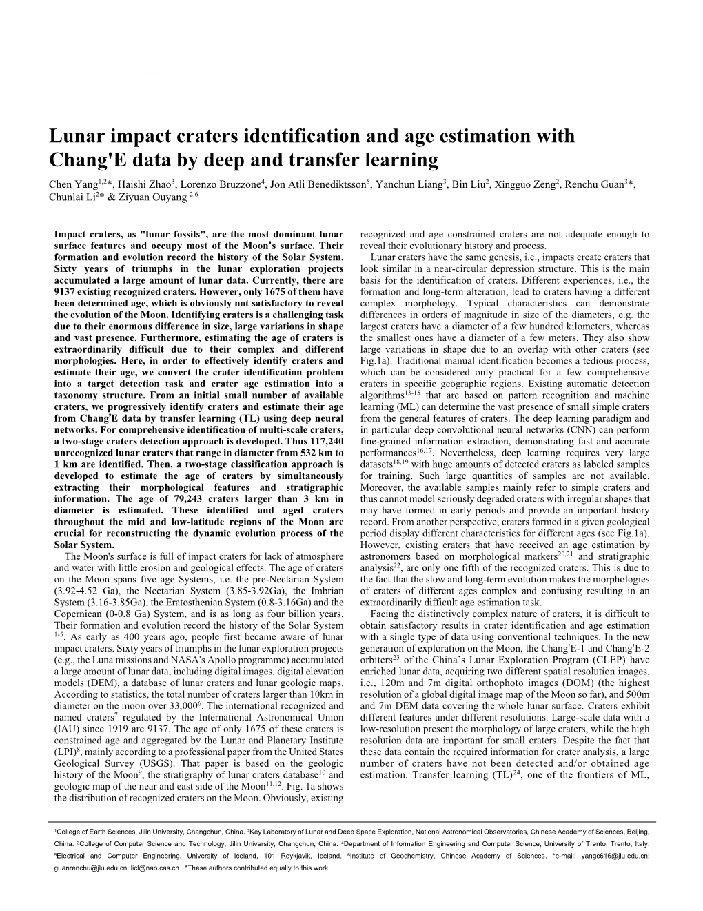 Lunar Impact Craters Identification and Age Estimation with Chang'e Data