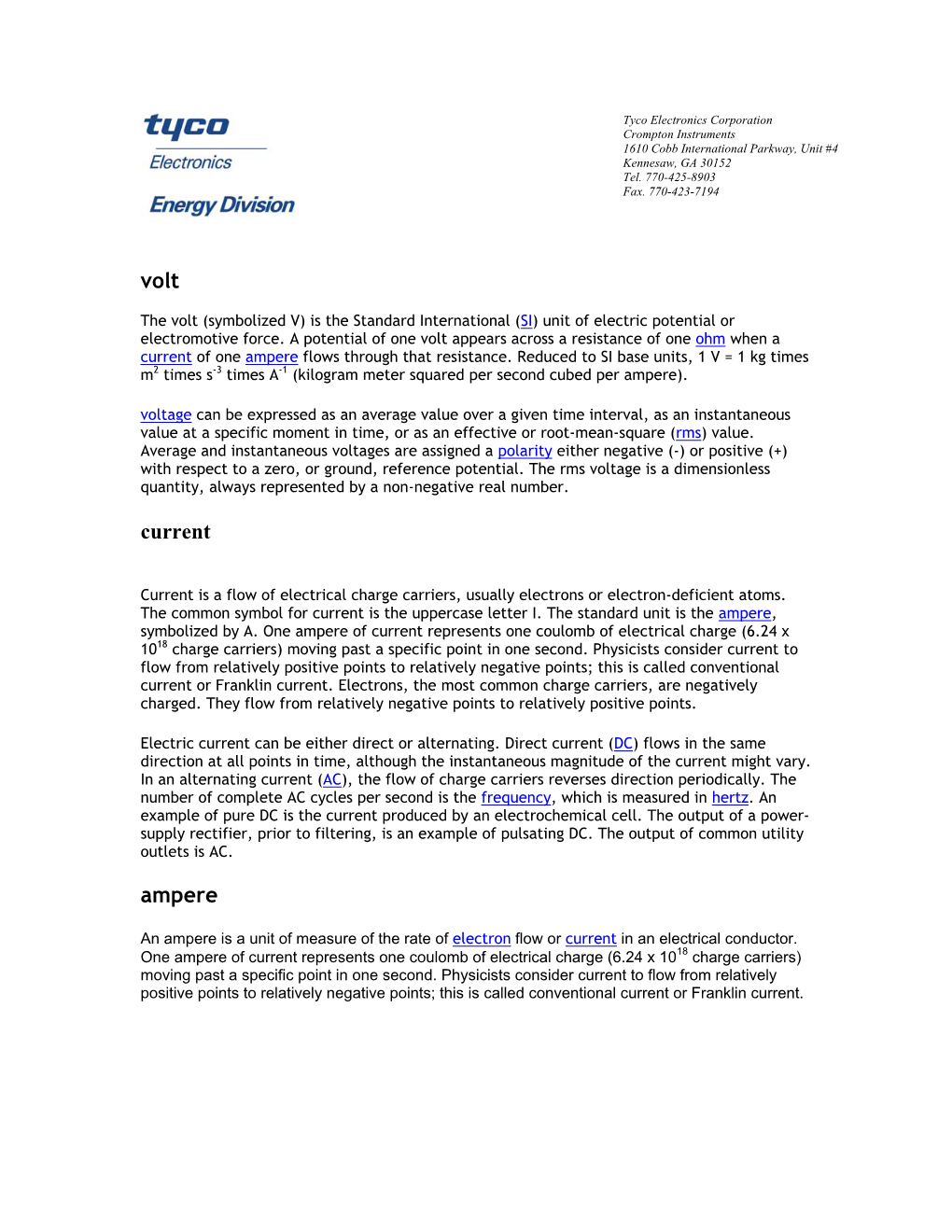 Volt Current Ampere