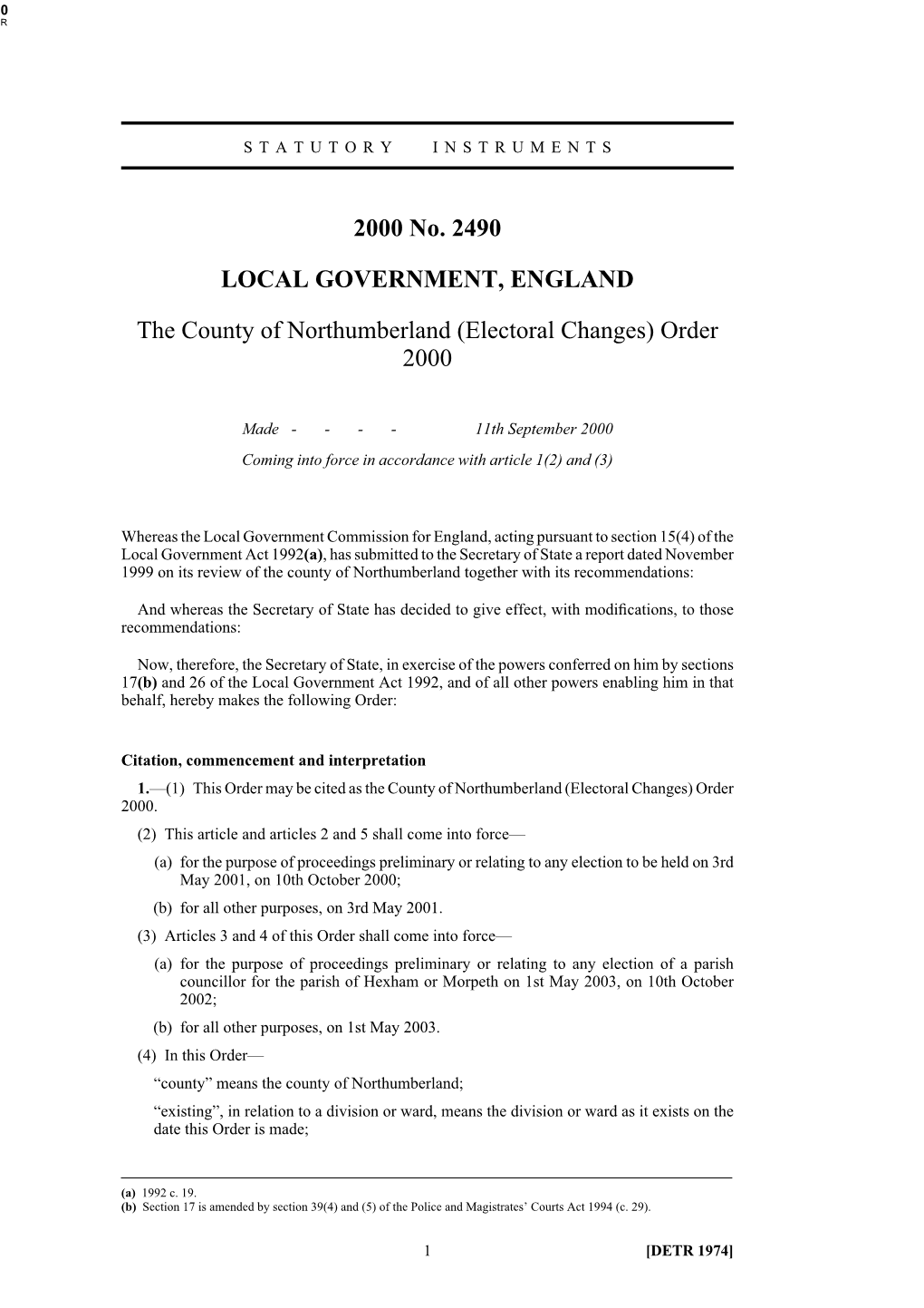 2000 No. 2490 LOCAL GOVERNMENT, ENGLAND The