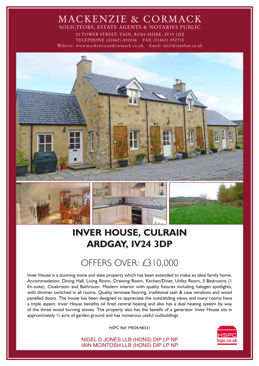 Mackenzie & Cormack Inver House, Culrain Ardgay, Iv24