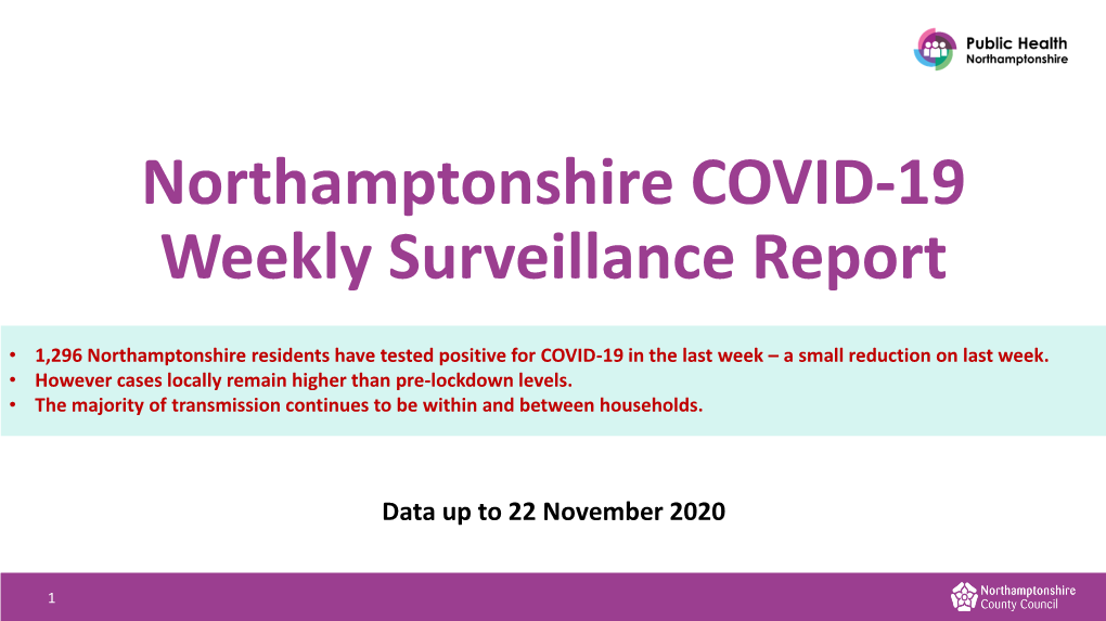 Northamptonshire COVID-19 Weekly Surveillance Report