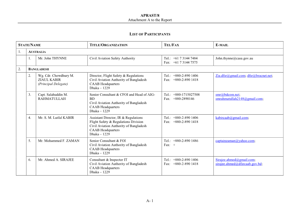 APRAST/8 Attachment a to the Report A- 1