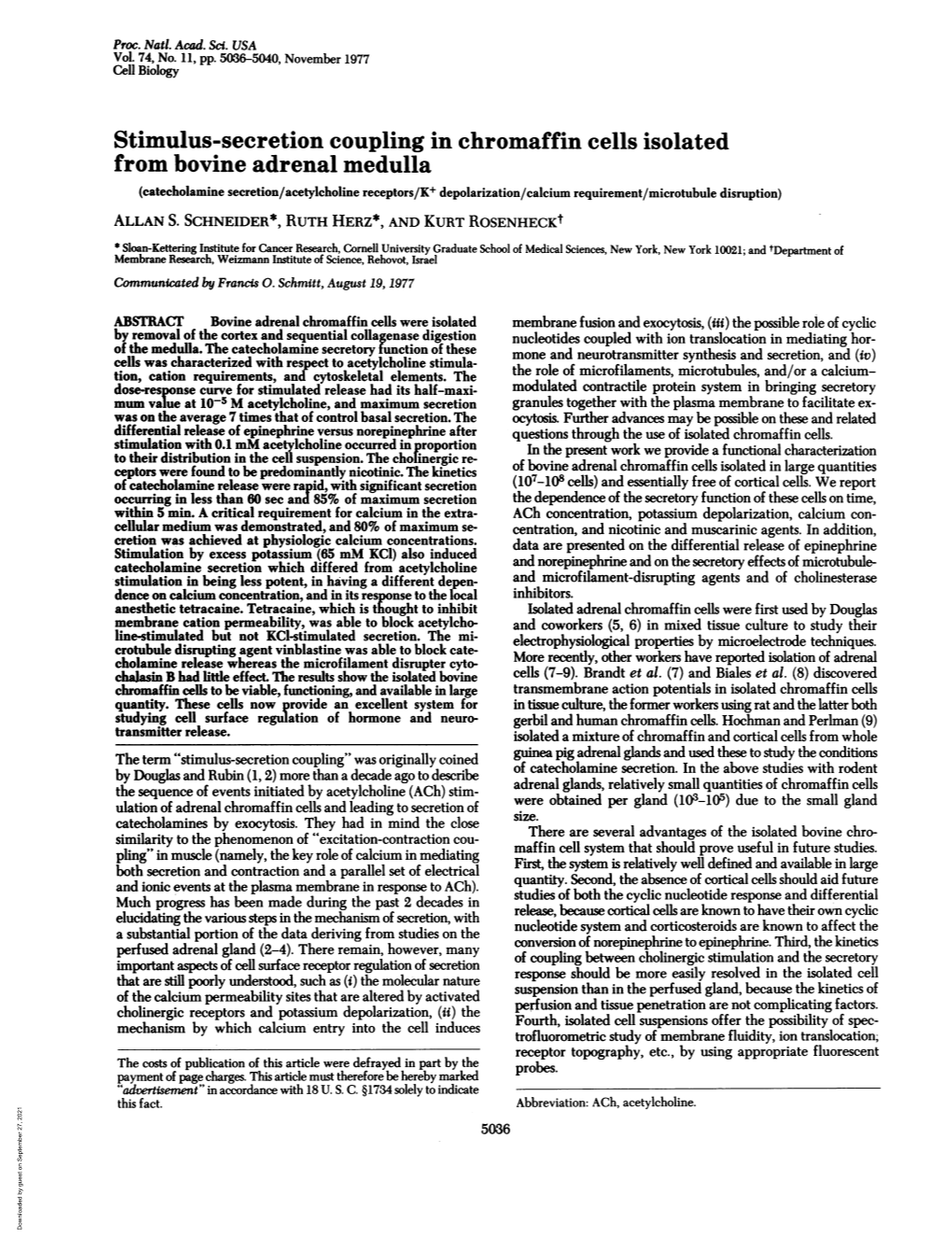 Stimulus-Secretion Coupling in Chromaffin Cells Isolated