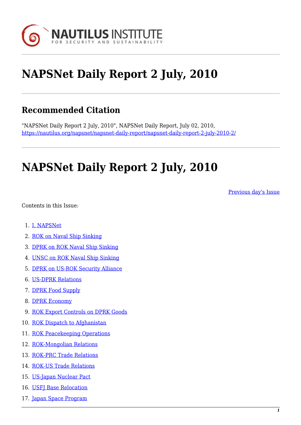 Napsnet Daily Report 2 July, 2010