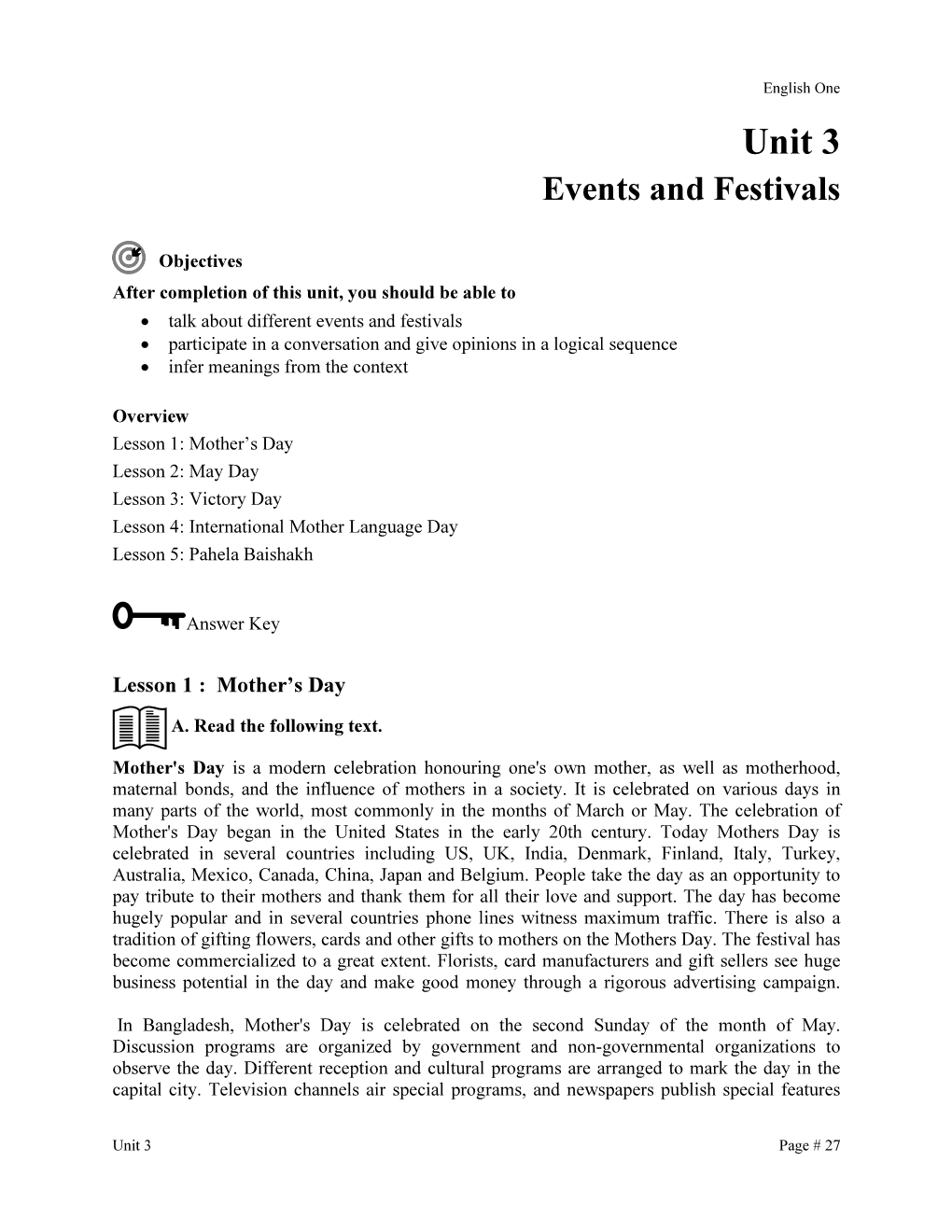 Unit 3 Events and Festivals