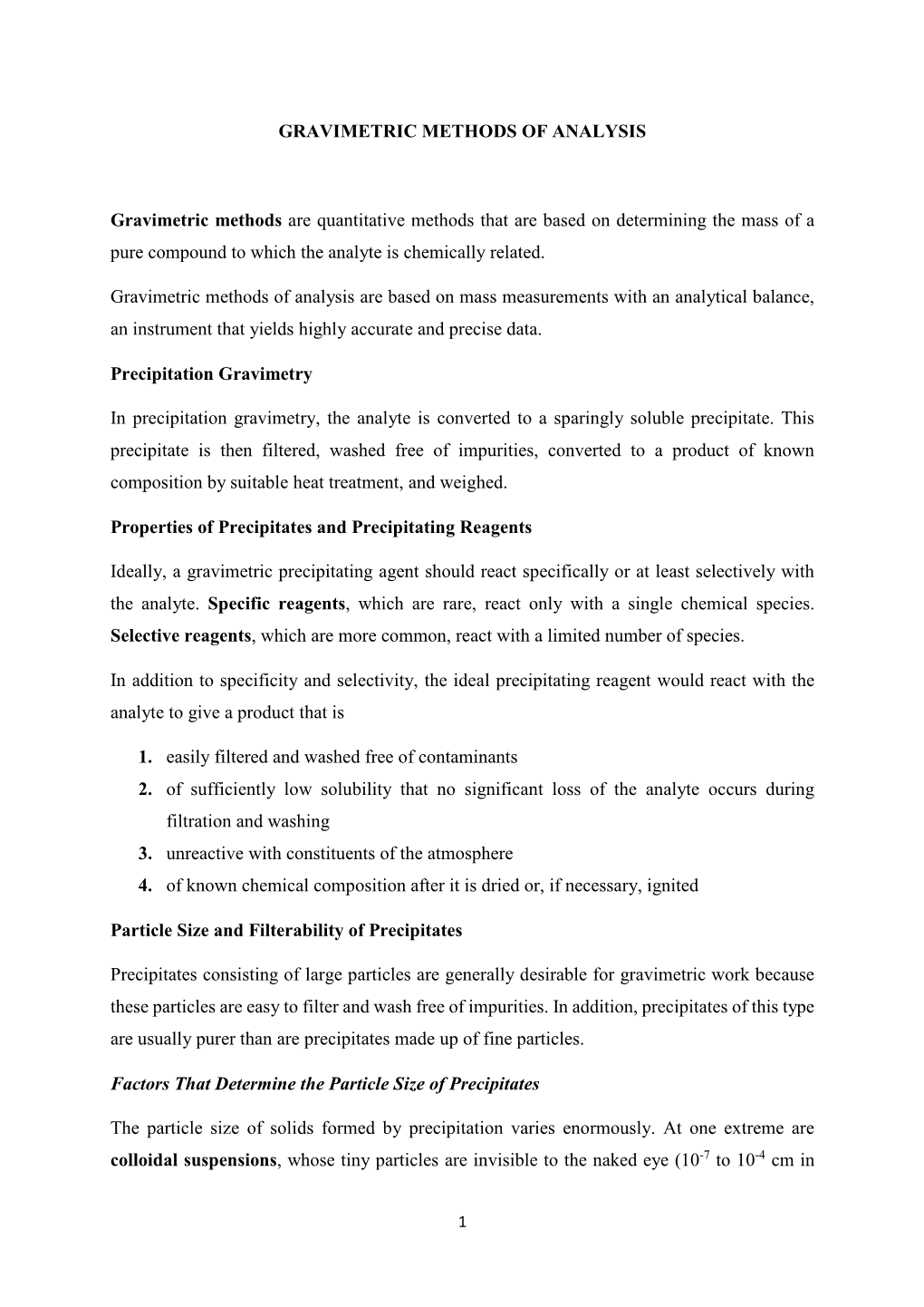 Gravimetric Methods of Analysis