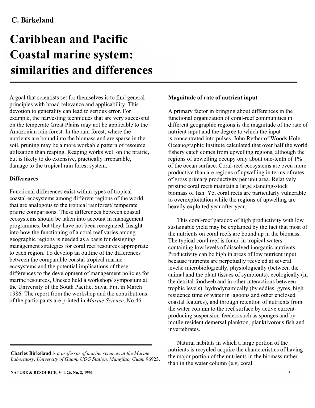 Caribbean and Pacific Coastal Marine System