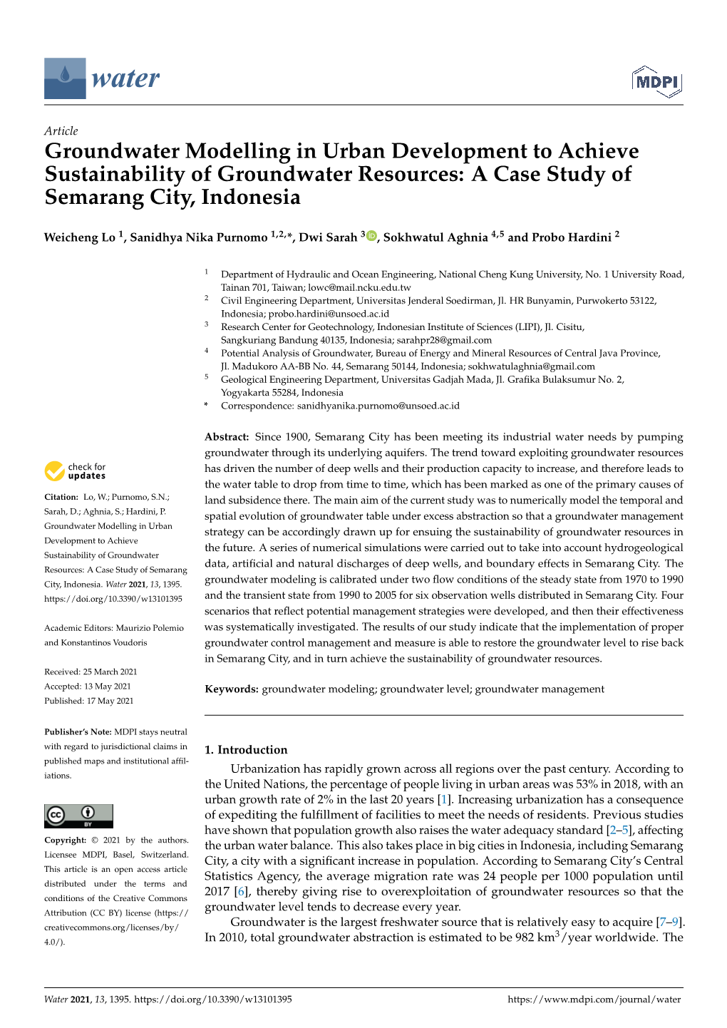 Groundwater Modelling in Urban Development to Achieve Sustainability of Groundwater Resources: a Case Study of Semarang City, Indonesia