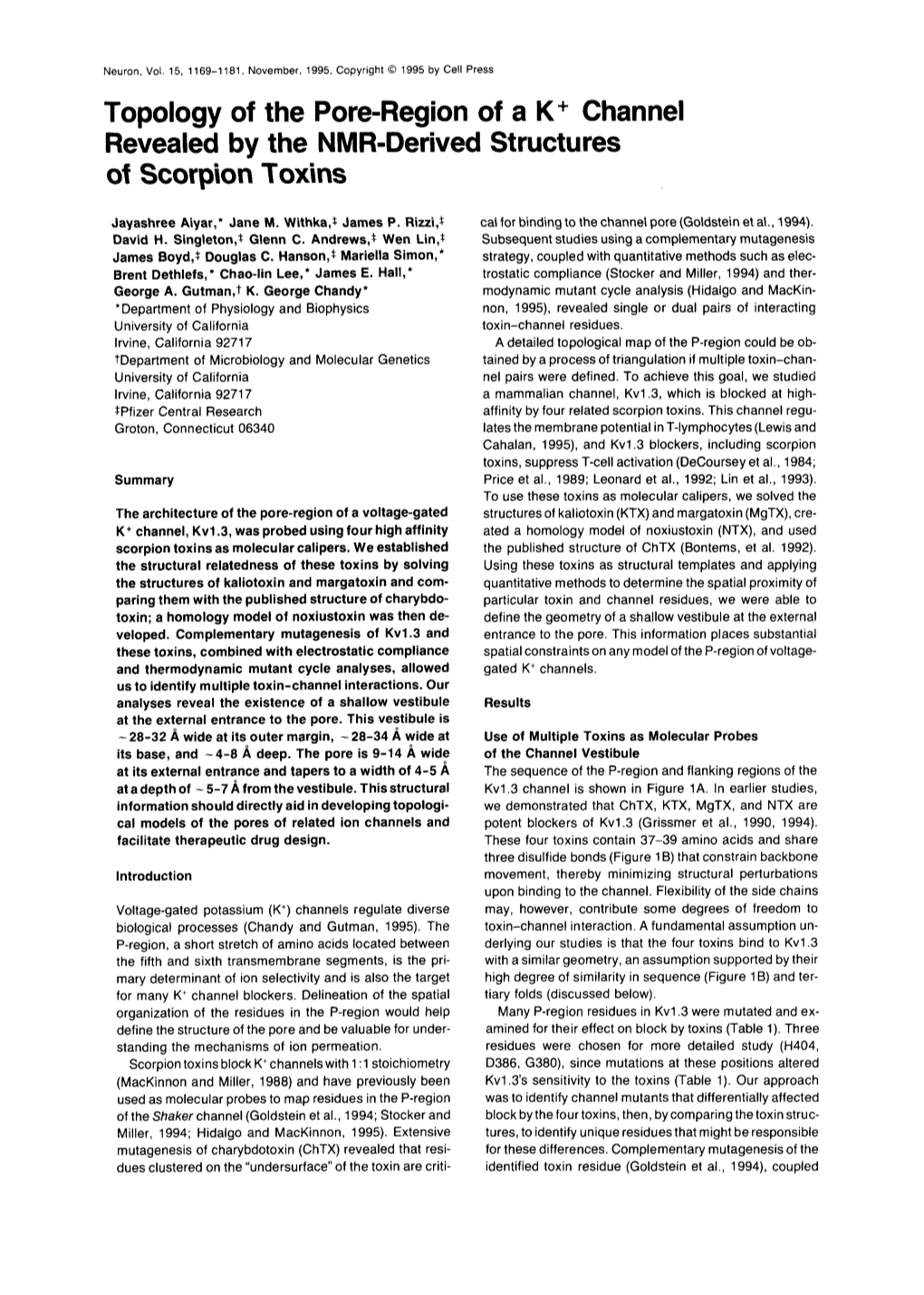 Topology of the Pore-Region of a K + Channel Revealed by the NMR-Derived Structures of Scorpion Toxins