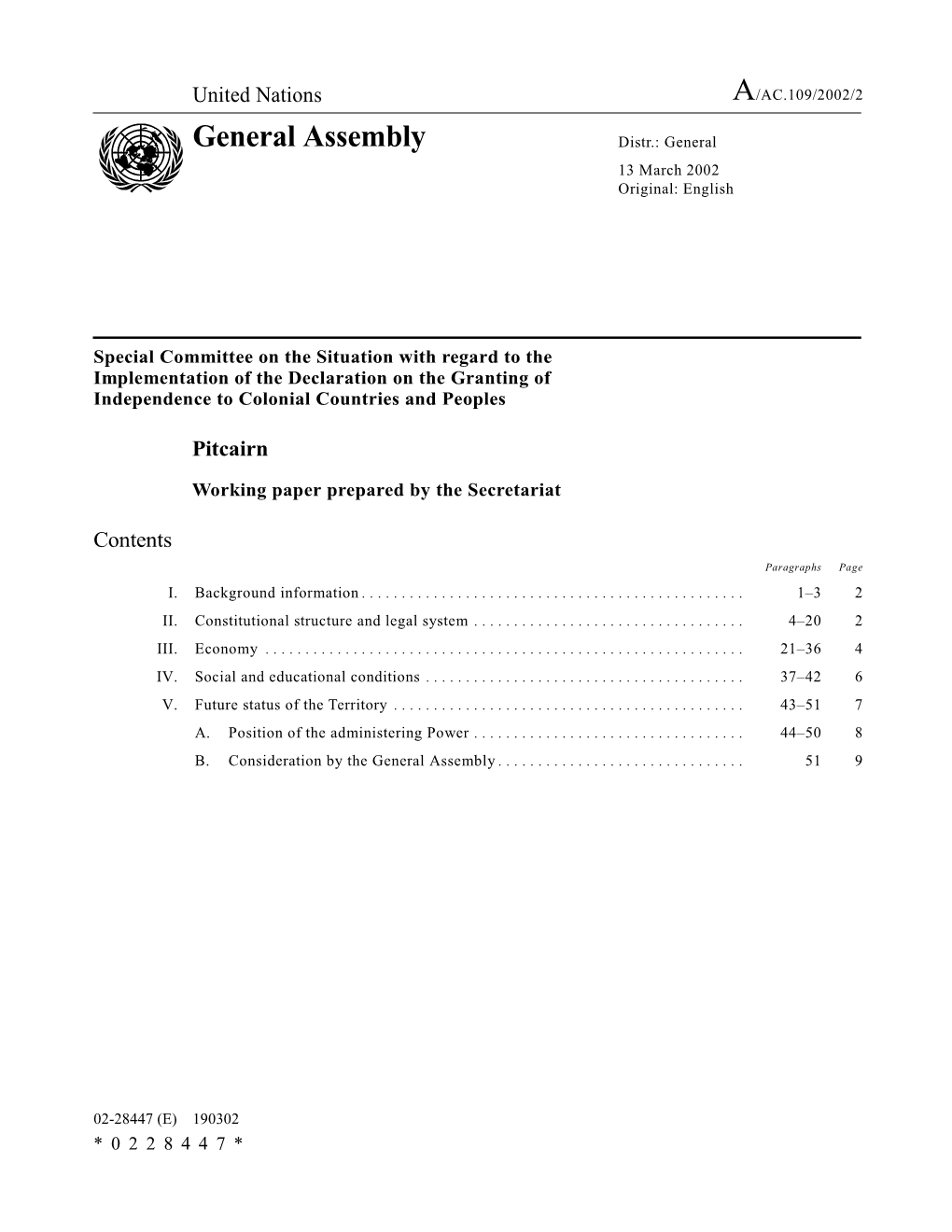 General Assembly Distr.: General 13 March 2002 Original: English