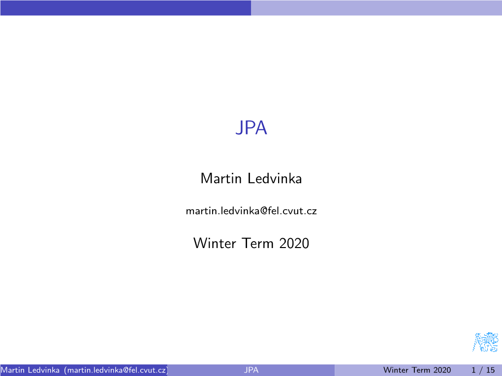 Martin Ledvinka Winter Term 2020