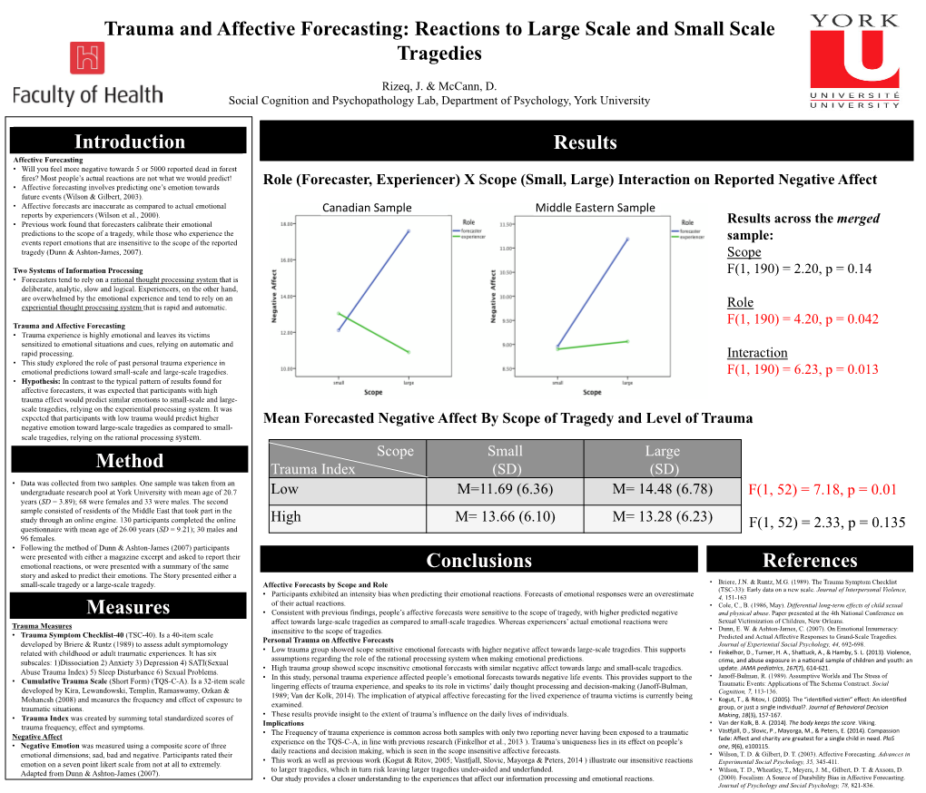 Trauma and Affective Forecasting: Reactions to Large Scale and Small Scale Tragedies