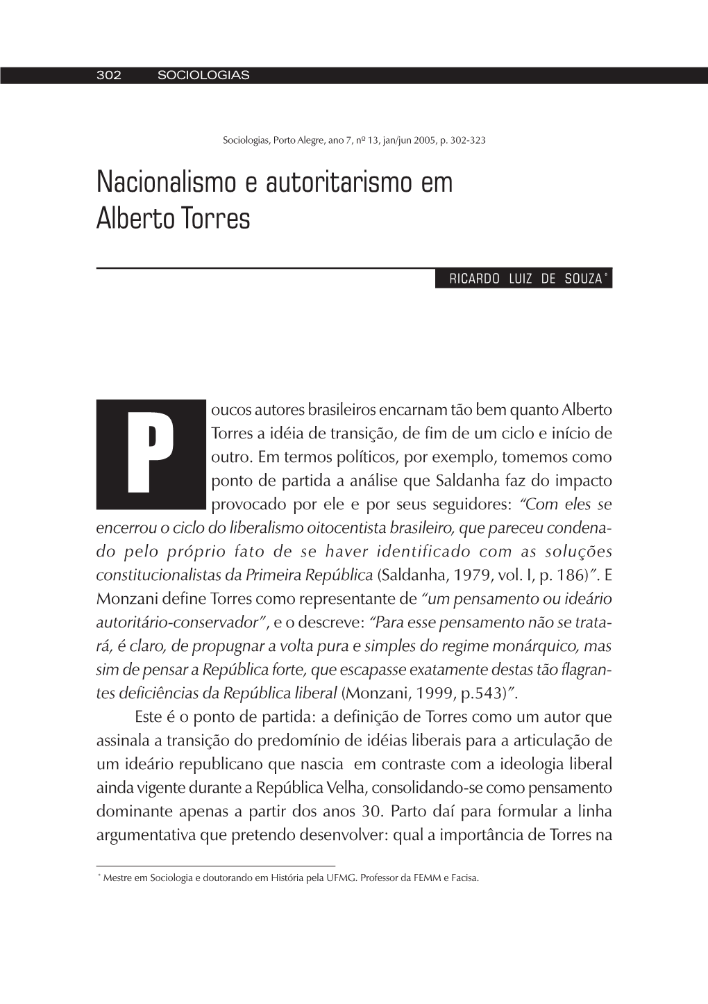 Nacionalismo E Autoritarismo Em Alberto Torres