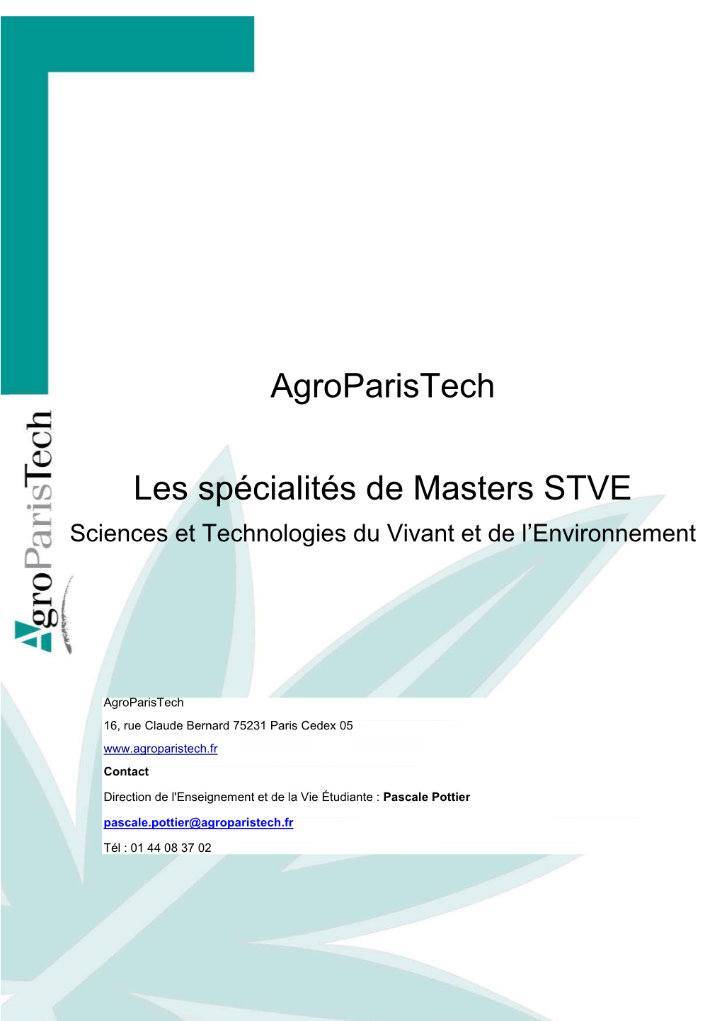 Agroparistech Les Spécialités De Masters STVE