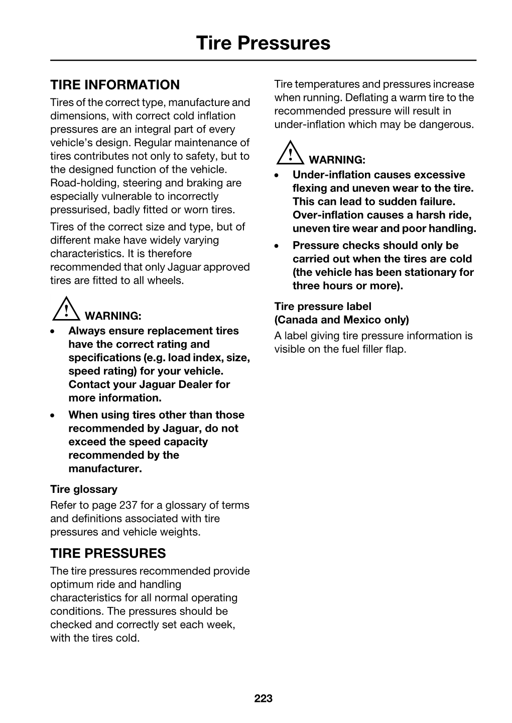 Tire Pressures