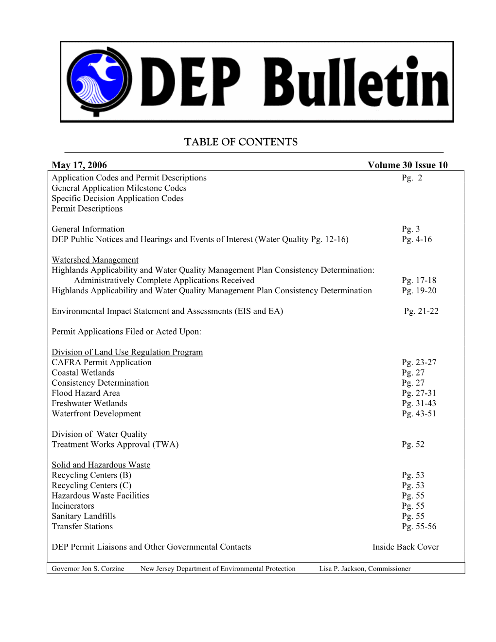 NJDEP-DEP Bulletin, 5/17/2006