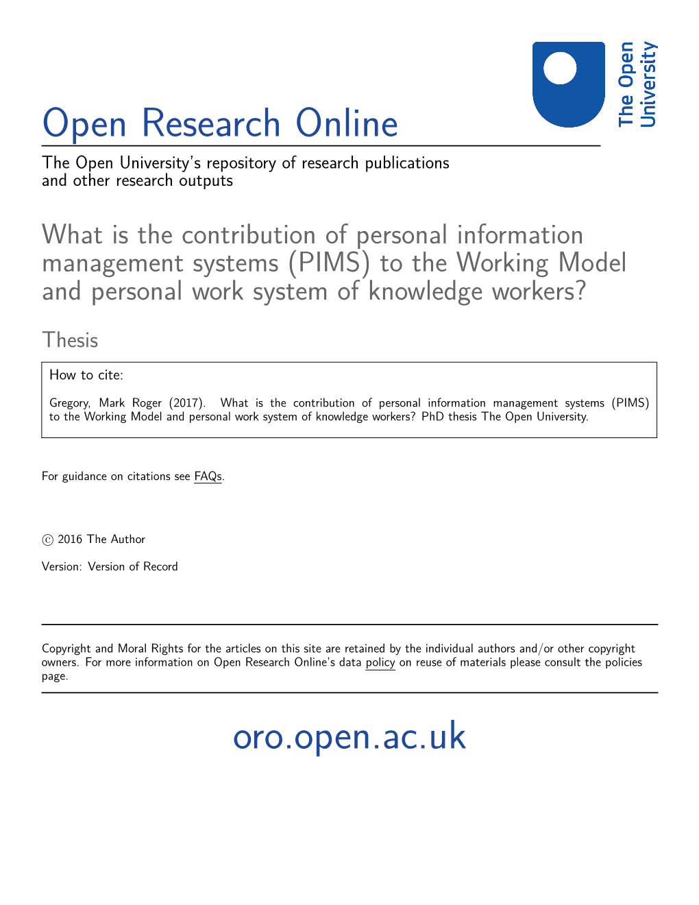 What Is the Contribution of Personal Information Management Systems (PIMS) to the Working Model and Personal Work System of Knowledge Workers?