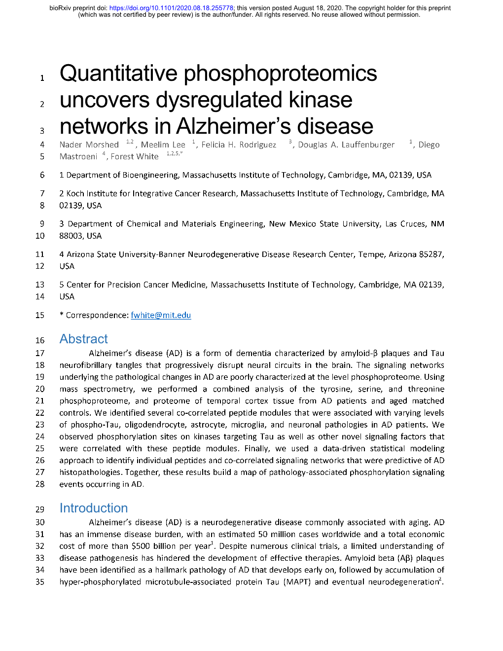 Quantitative Phosphoproteomics Uncovers Dysregulated