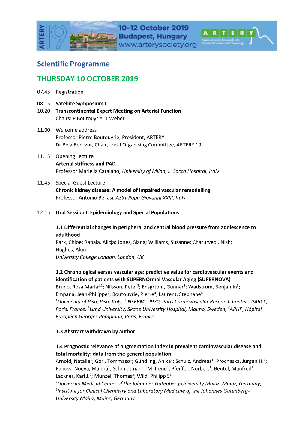 Scientific Programme THURSDAY 10 OCTOBER 2019